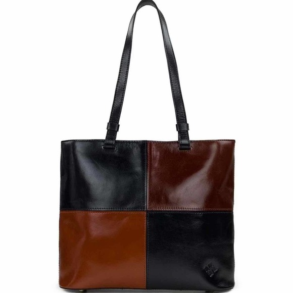 Patricia Nash Braden Colorblock Leather Tote Bag Black Tan - Picture 1 of 15